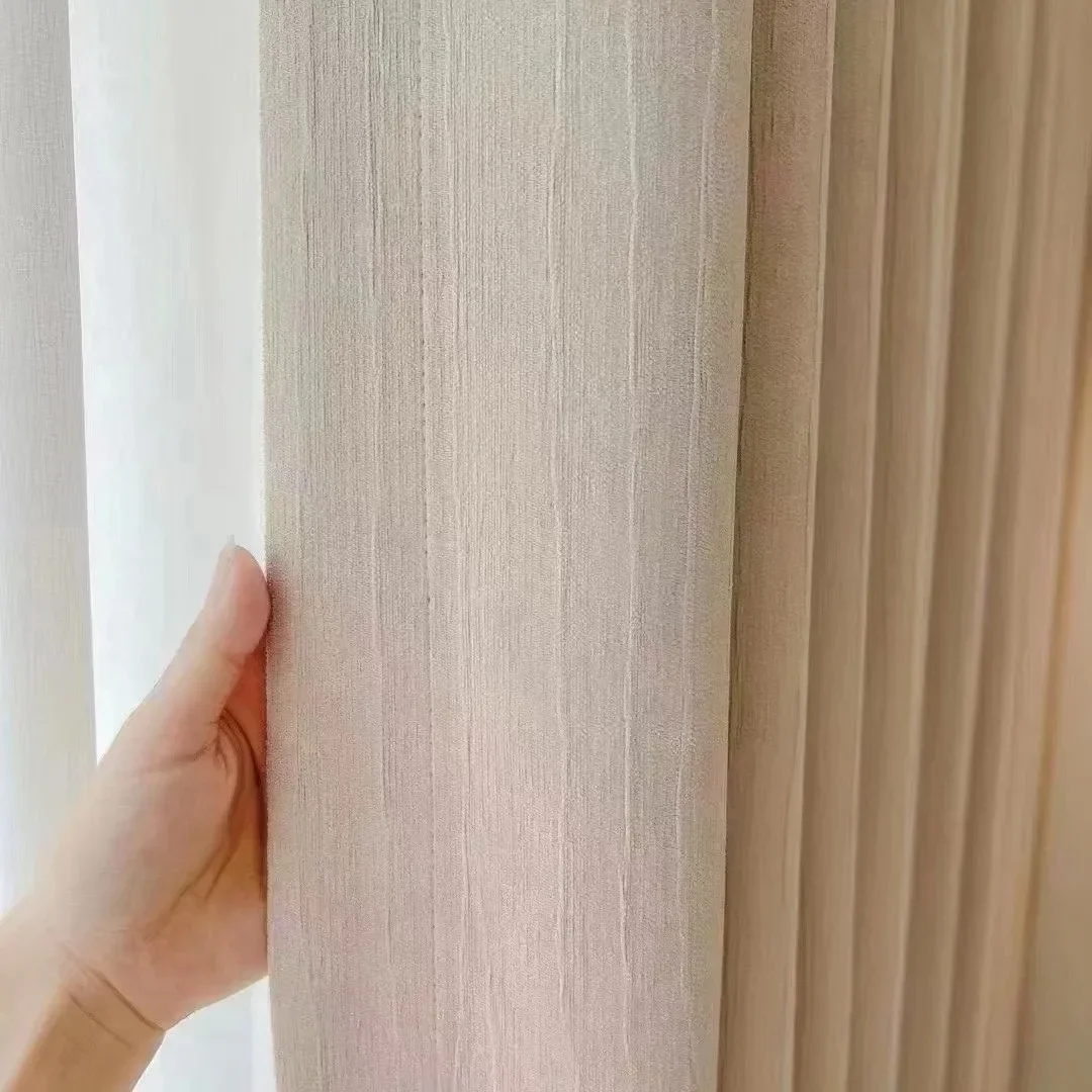 

Fashion Customized Size Modern Simple New Solid Color Milan Strip Chenille Wrinkled Blackout Living Room Bedroom Curtains