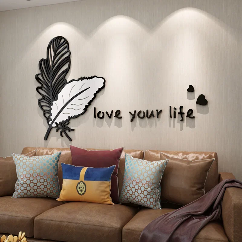 WS306 Creative feather self-adhesive bedroom warm stickers Bedhead layout Wall stickers Living room TV wall decoration