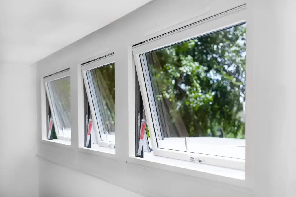 زجاج مقسى مزدوج الزجاج، نافذة مظلة للشرفة، مغلفة بالألومنيوم في الطابق السفلي، نوافذ مظلة زجاجية للمطبخ