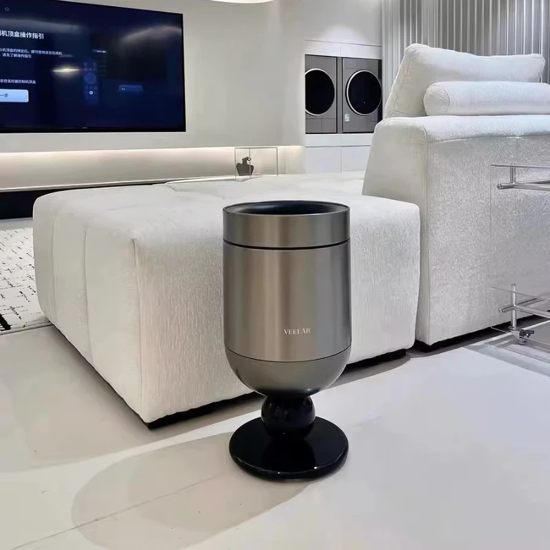 2026 New Stainless Steel Trash Can Mid Century Red Garbage Can High Foot Wine Glass Design Waste Bin for Living Room Decor
