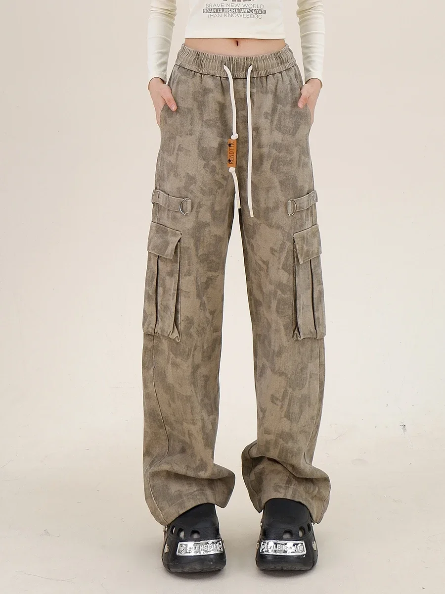 Wasteland Wind Camouflage Tooling Casual  Women's 2024 Autumn New Loose Bf American Trendy Wide-leg Pants