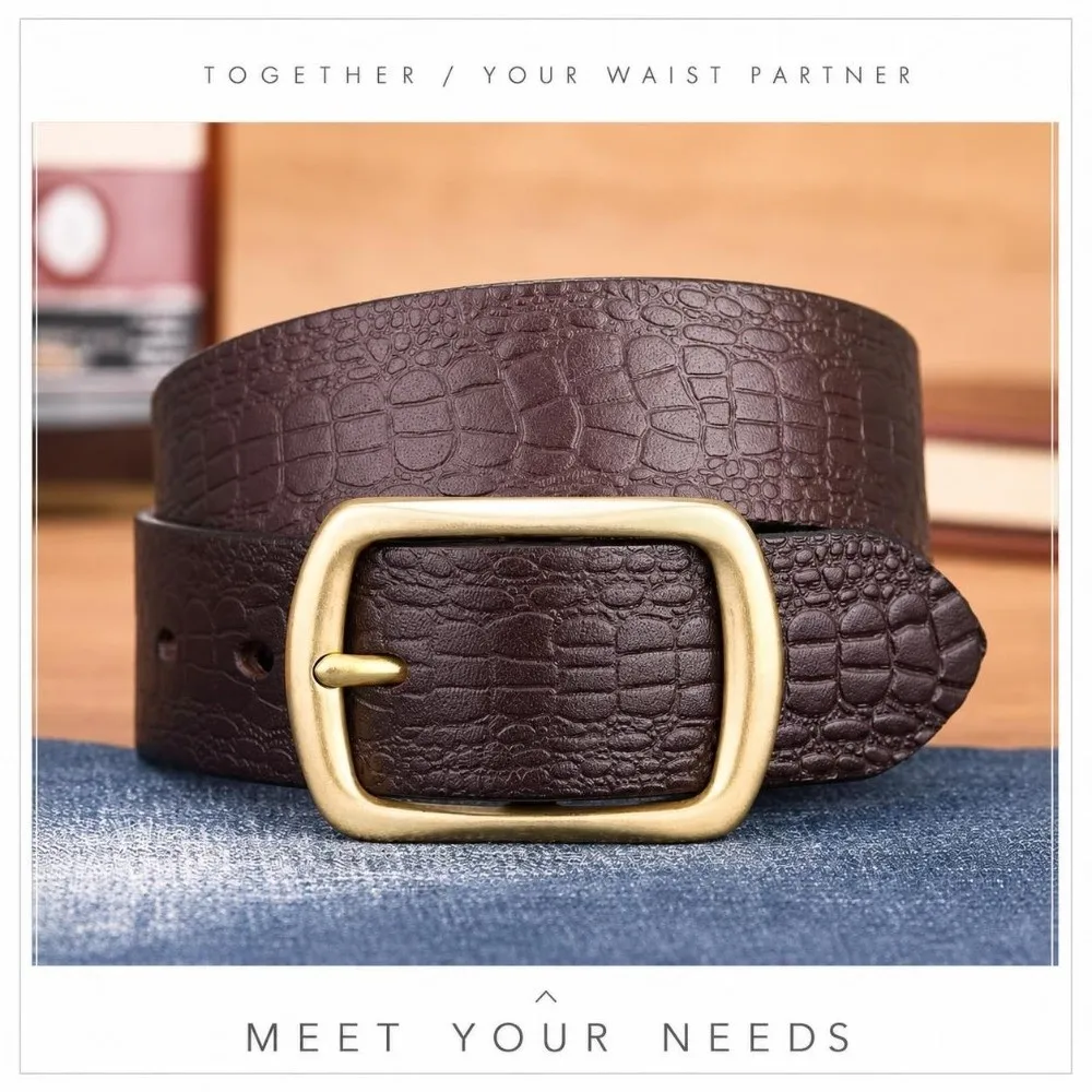 Embossed Texture Faux Leather Belt Durable Stitching Adjustable Crocodile Grain Belt Alloy Pin Buckle Casual Pin Buckle Belt