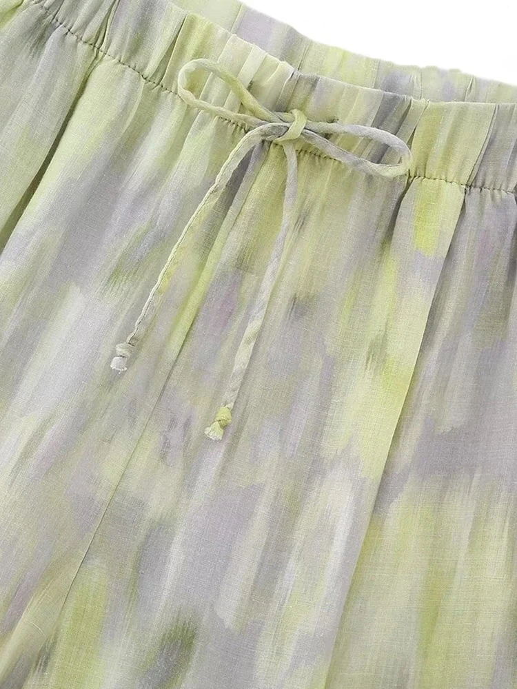 Jednorzędowa koszula damska z długim rękawem i dekoltem w szpic Spodnie z szerokimi nogawkami i sznurkiem Bawełniany kombinezon z nadrukiem Retro Letni cienki kombinezon Casual Fashion
