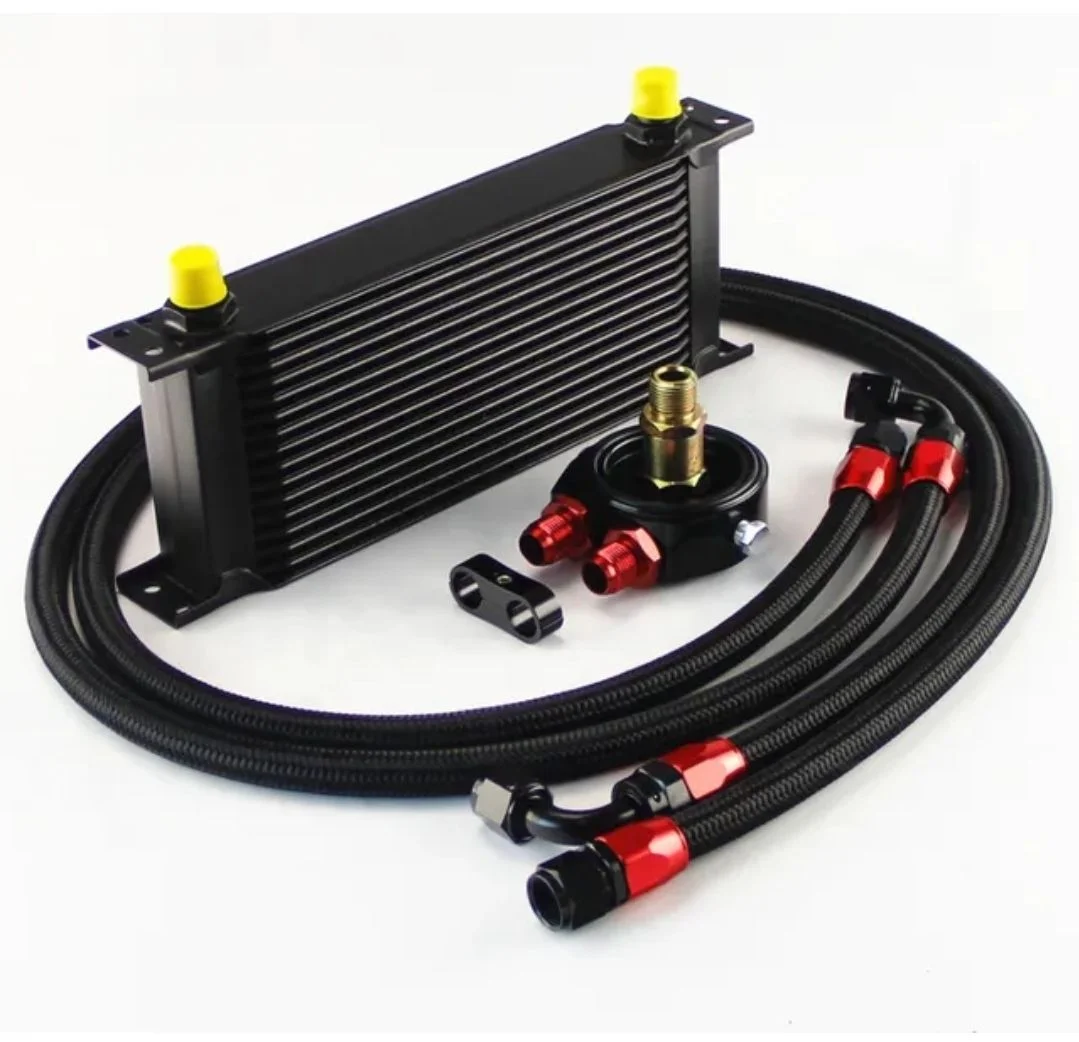 Universal Aluminum Black Silver Blue AN10 19 Row Oil Cooler Kit with Oil Filter Adapter Hose Line