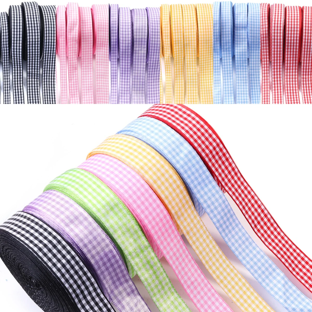 10yards/lot Classical Gingham Plaid Ribbon Colorful Wrapping Ribbons For Gift Packaging DIY Clothes Sewing Decor
