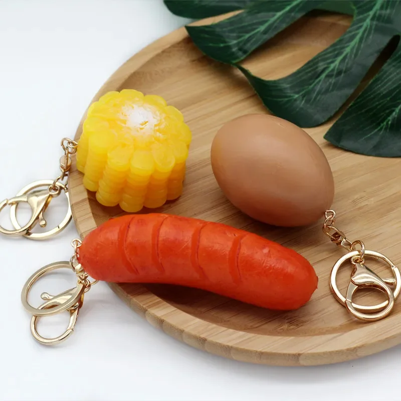 New Simulation Egg Keychain Fun Creative Food Corn Sweet Potato Model Mobile Phone Bag Car Pendant Ornaments Gift Trinkets Women