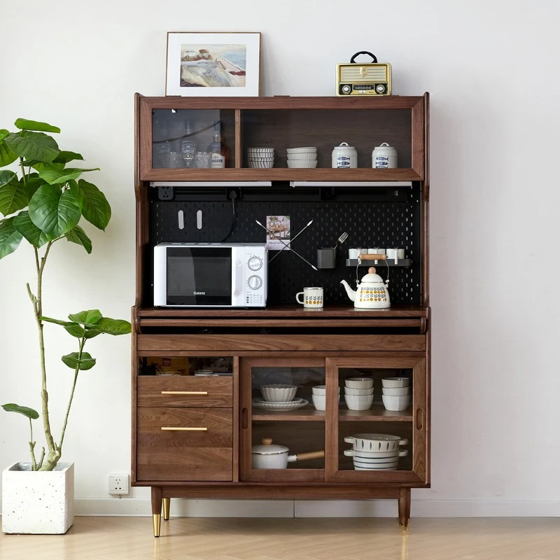 Black walnut solid wood sideboard, living room storage cabinet, sintered stone storage cabinet, custom sintered stone countertop