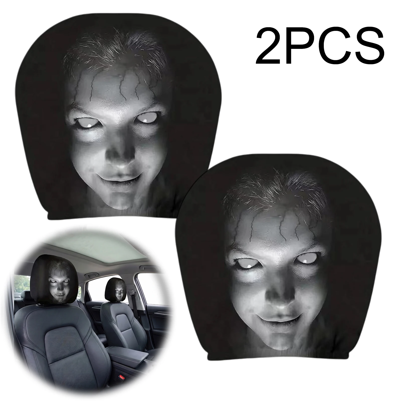2PCS Car Seat Headrest Cover Stretchy Washable Printed Head Rest Protector Breathable Reusable for Vehicle Interior Accessories