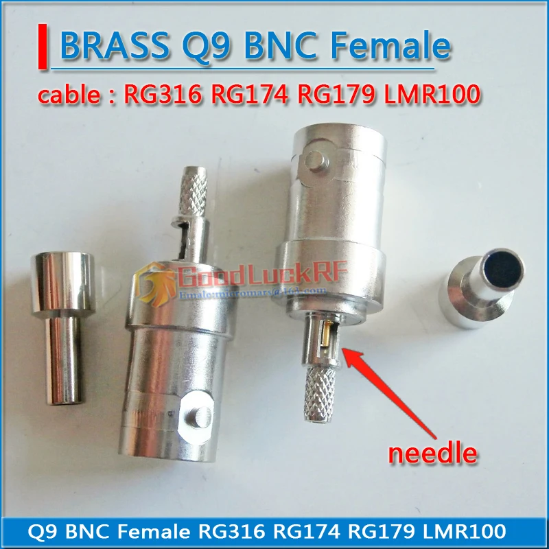 50 ohm Q9 BNC Female Window Crimp plug For RG316 RG174 RG179 LMR100 Cable Straight Nickel Plated Brass RF Connector Adapters