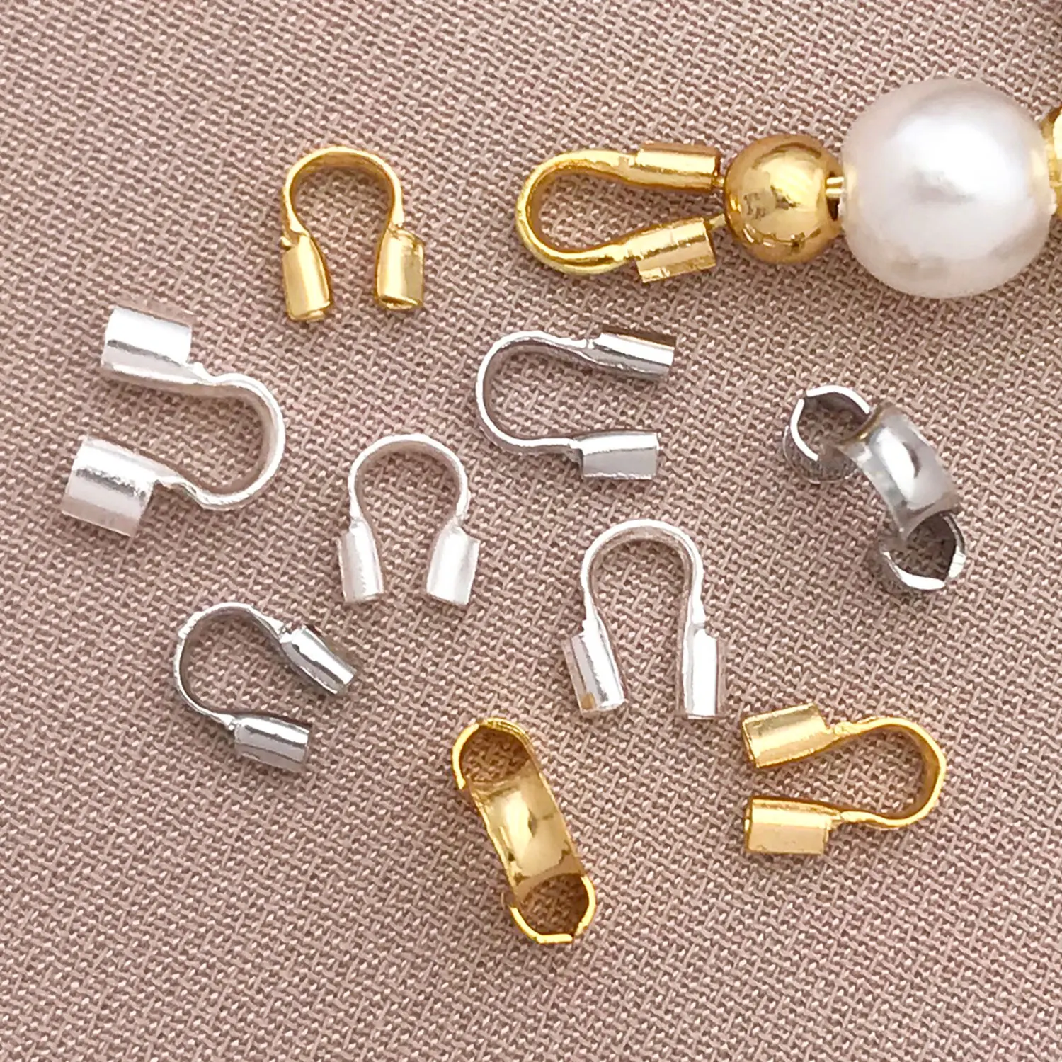 50pcs 18k Genuine Gold Thick Silver Platinum U-Shaped Buckle Thread Protector DIY Necklace Bracelet Horseshoe Closing Buckle