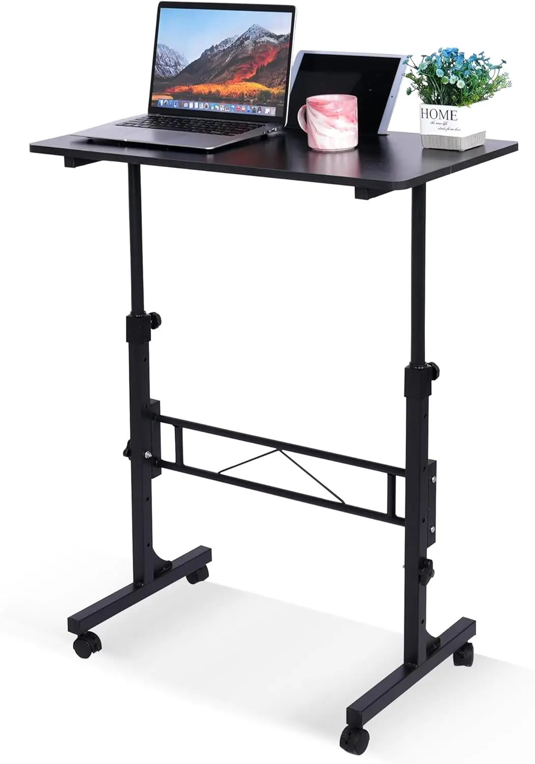 

Adjustable Height Mobile Standing Desk with Wheels, Portable Laptop Table Black 16x31.5 Inches