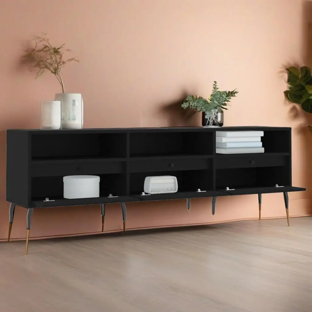 Modern Black TV Cabinet 150x30x44.5 cm Stylish Engineered Wood Entertainment Unit