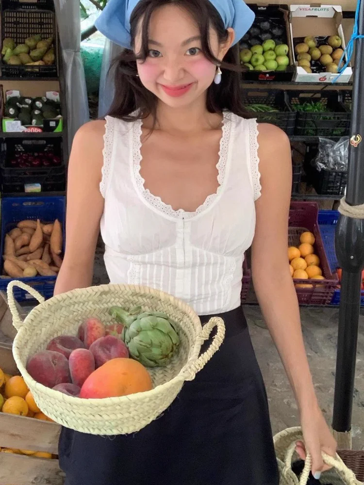 

Жилет женский из чистого хлопка с кружевной отделкой, плиссированный, без рукавов, с эффектом похудения, с поясом для утяжки талии, для повседневной носки