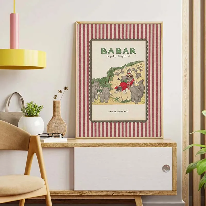 Cartoon Illustration Babar The Elephant Vintage Posters and Prints Canvas Printing Wall Art Picture for Living Room Home Decor