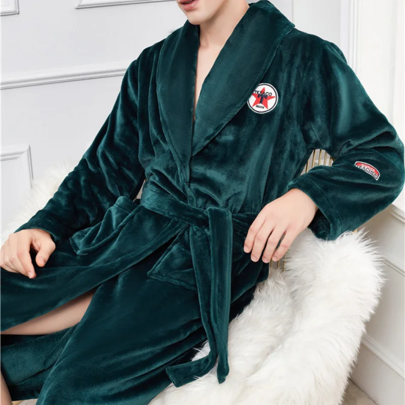 

Winter Thick Sleepwear Oversize 3XL Flannel Men Robe Autumn Kimono Bathrobe Gown Warm Soft Coral Fleece Home Clothes Lounge Wear