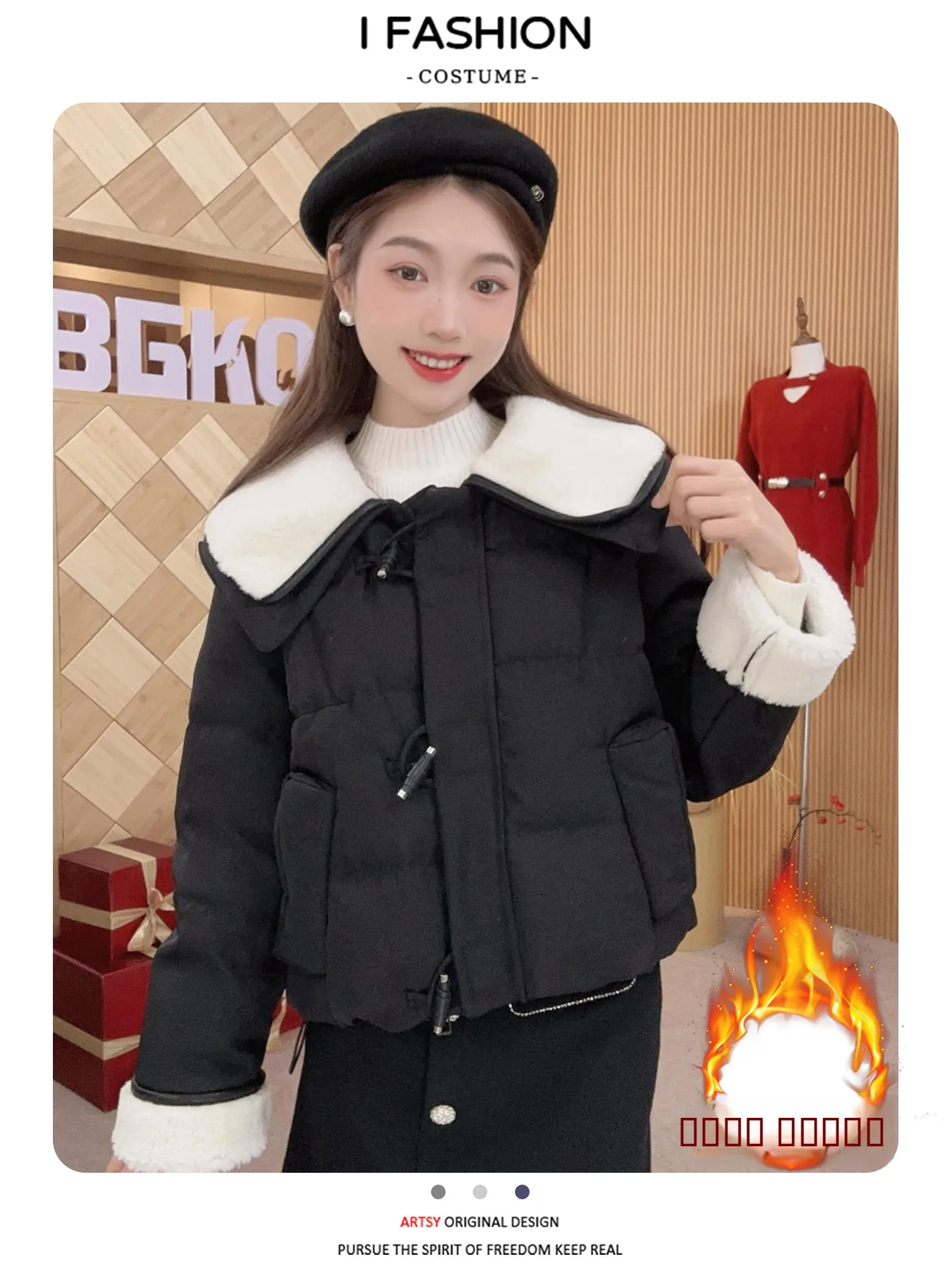 

Thiened down Cotton Jaet Women's Warm Outerwear Korean Sle Loose Fit Long Sve Zipper Closure Color Winter Coat