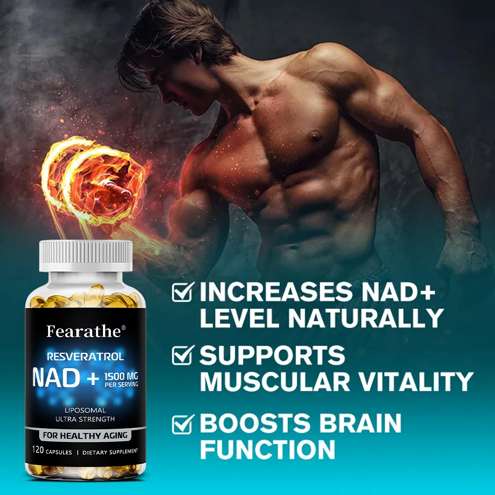 1500 ملغ-NAD+ مكمل مع ريسفيراترول لدعم الصحة الخلوية وتعزيز القدرة على التحمل ومحاربة الشيخوخة - كبسولات قوية إضافية