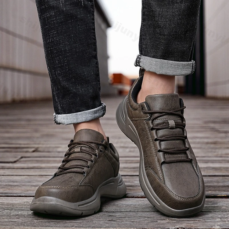 

Мужская обувь большого размера, осень-зима, спортивная повседневная кожаная обувь с низкой посадкой, модная удобная уличная нескользящая походная обувь на шнуровке