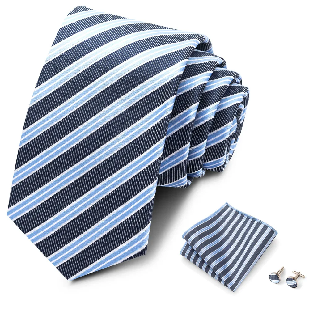 Hochwertiges 8-cm-Krawatten-Einstecktuch-Set für Herren, schwarz, blau gestreift, Hochzeitsgeschenk, Krawatte, Anzug-Accessoires, passend für den Arbeitsplatz – Detail 20