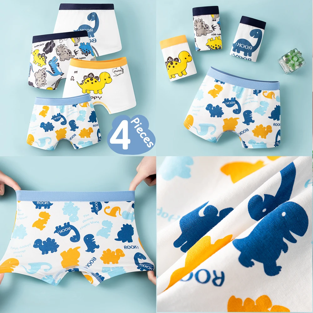 4 PCS Kids Boxer Underwear Cotton Cute Cartoon Panda Children Shorts Cartoon Dinosaur Lovely Underpants Soft Little Boy Panties
