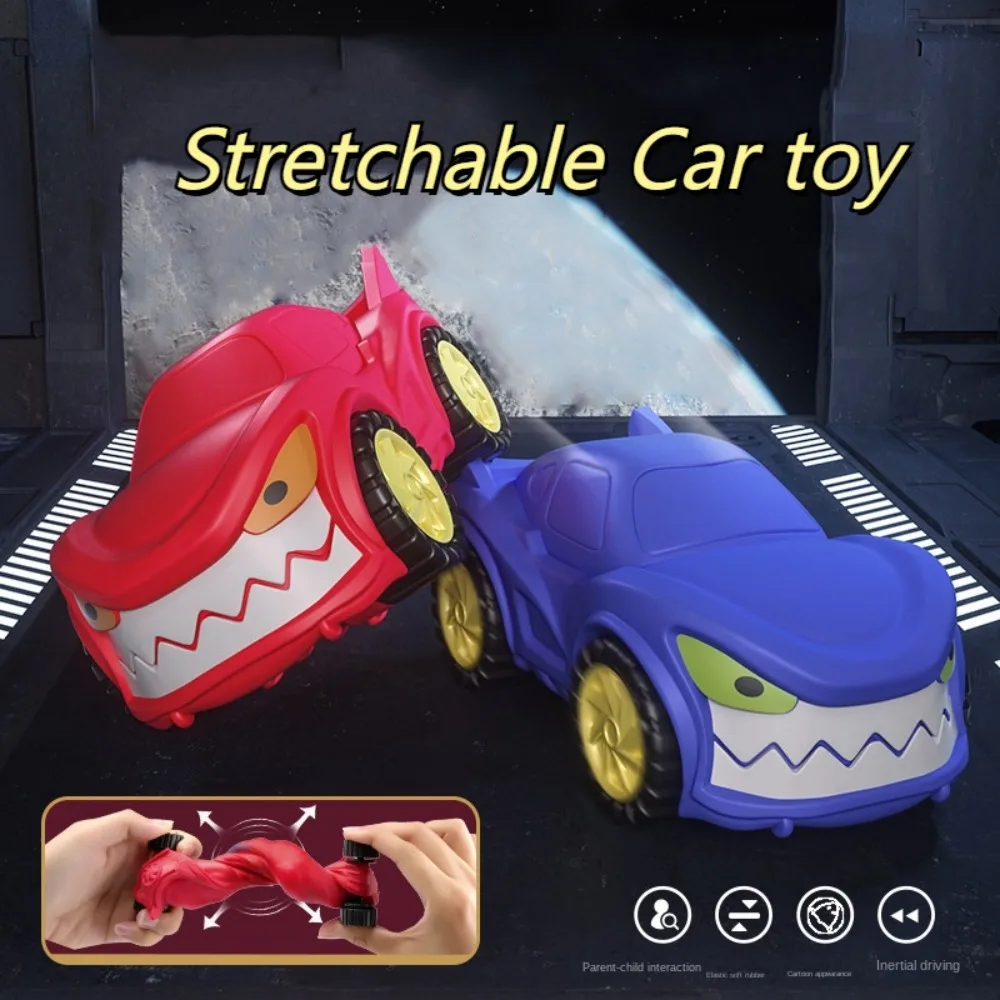 Squeeze Shark Stretch Car Toy High Elasticity Elongate Stretching Car Sliding Toy with Wheel Slow Rebound Cartoon Fidget Toy