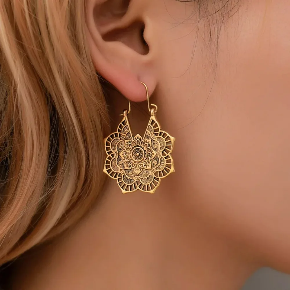 FSUNION-pendientes de aro con Mandala para mujer, aretes colgantes, estilo bohemio, Oorbellen, antiguo, indio, Tribal, étnico, 2024