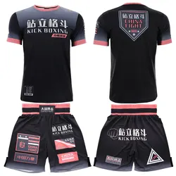 MMA Muay Thai Fighting Children's Set Short sleeved Fitness Boxing Coach Boxing Shorts Training Club Sports Gradient Color Set