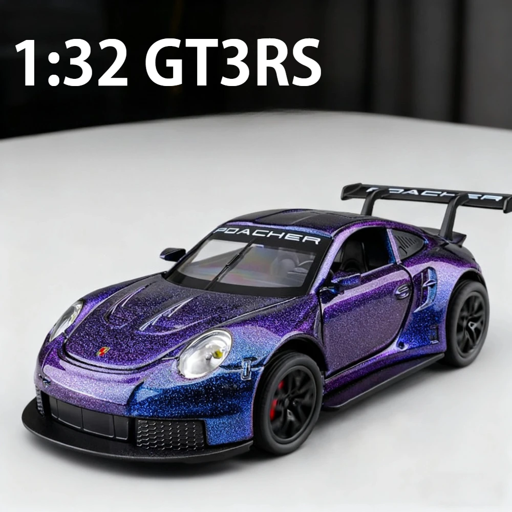 

1:32 911 GT3RS Macan Литая под давлением модель автомобиля, игрушки из сплава, звук, свет, откат, 4 двери, открытый металлический корпус, резиновый орнамент для шин, подарки для детей