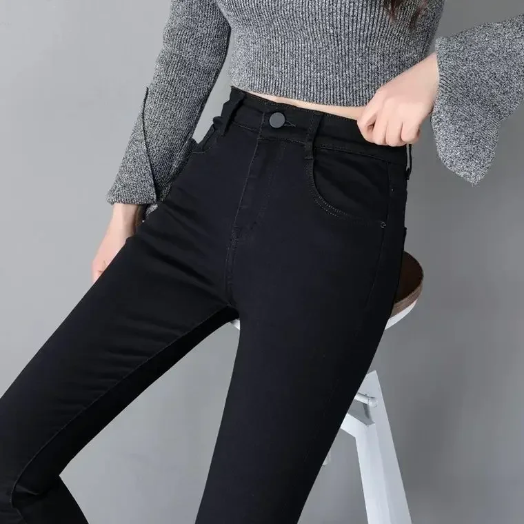 

Woman Jeans Pants Black High Waist Autumn Stretch Skinny Tappered Pants Long Pants Pantalones Vaqueros Mujer