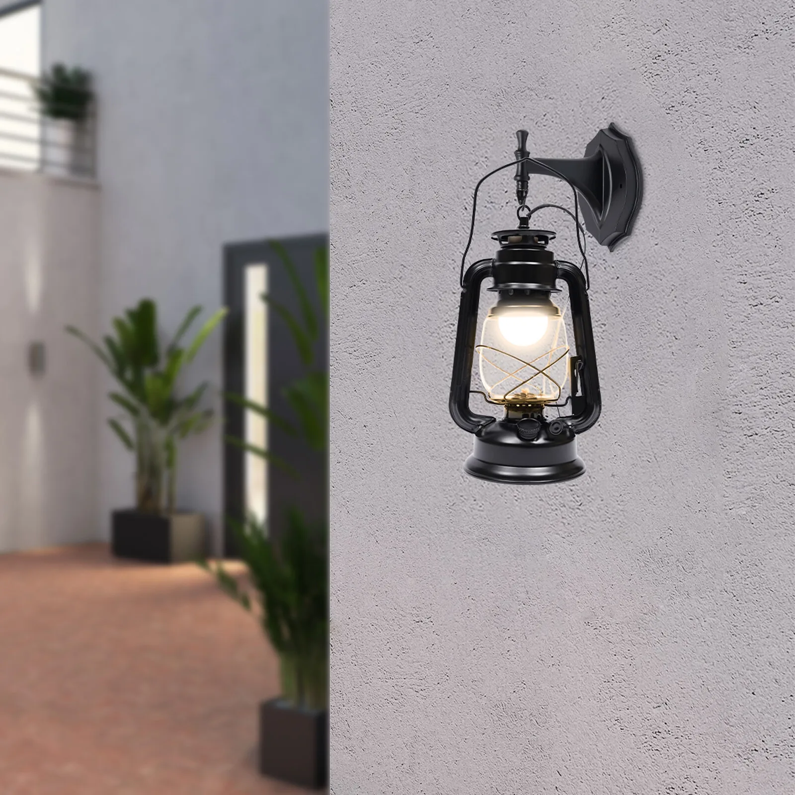NEWEST Rustic Wall Sconce Lantern Light,Vintage Wall Lamp,  Indoor Old Fashioned Lantern for Hallway Farmhouse Loft Black