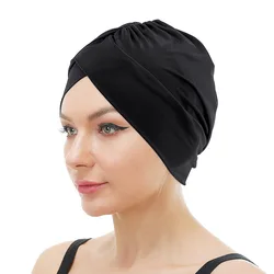 Muslim Fashion Solid Turban Caps Stretch Cross Swimming Hat Fashion Women Bottoming Cap Trendy Ladies Hijab Bonnet