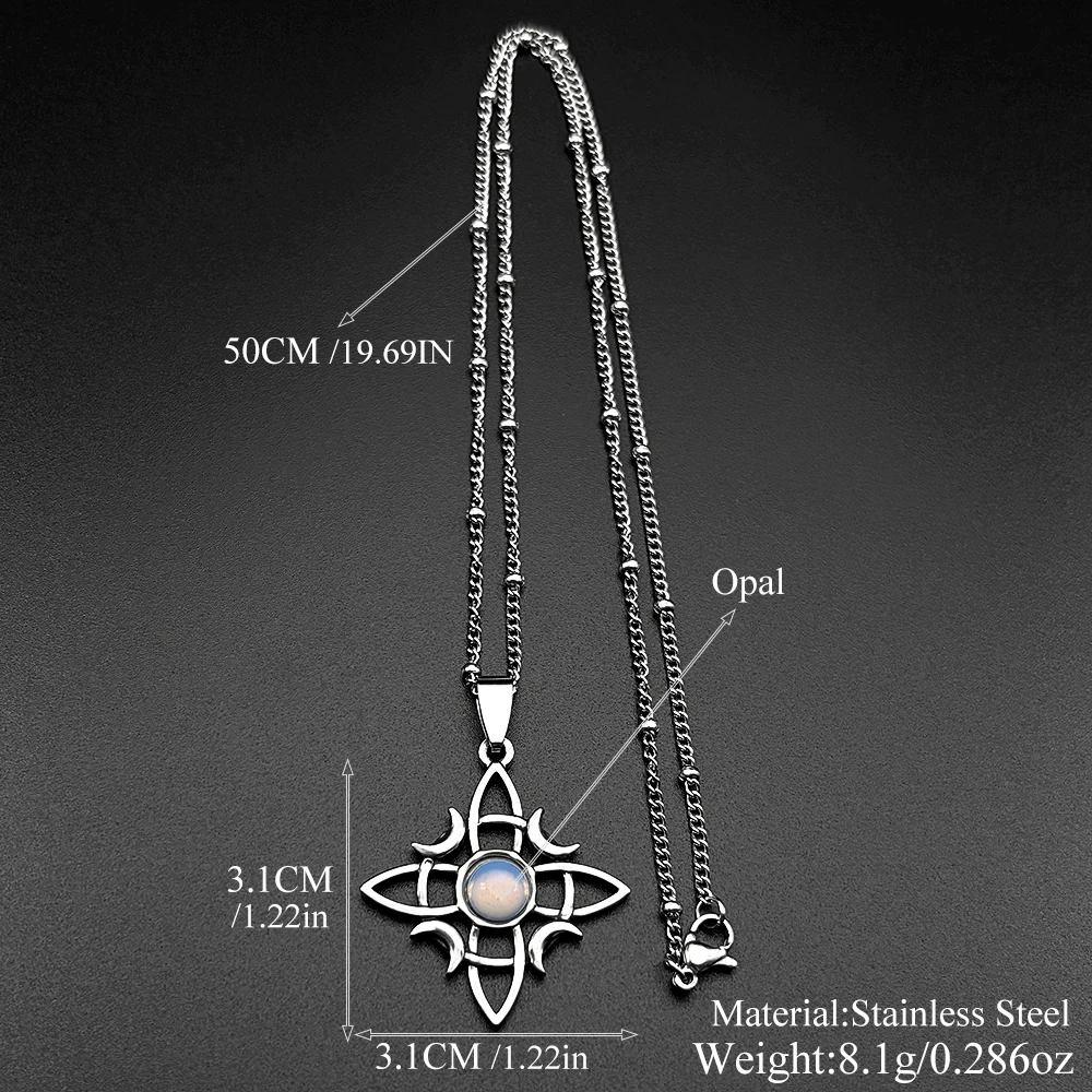 Wicca Keltischer Knoten Dreifachmond Göttin Halskette Edelstahl Mondstein Hexen-Amulett Gotische Kettenhalskette Schmuck – Detail 3