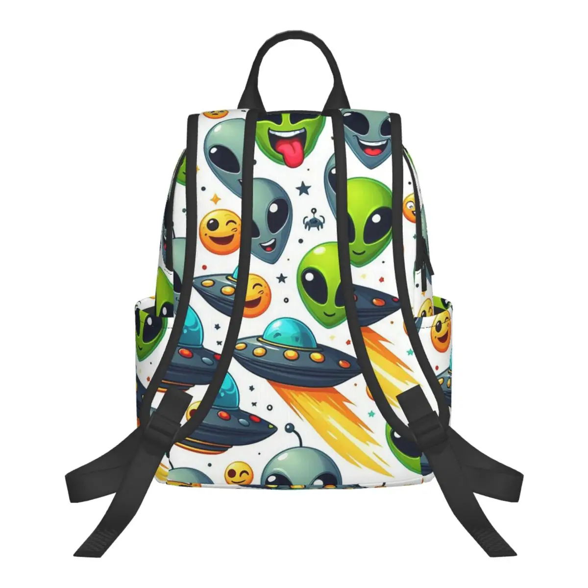 Green Alien And UFO Pattern Student Backpack School Bag Hiking Travel Daypack for Men Women Bookbag Shoulder Bags