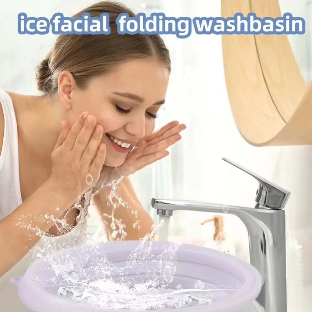 

Durable Silicone Foldable Face Ice Bath Bowl Soft BPA Free Collapsible Facial Bowl Built-in Ice Tray Cooling Washbasin Skin Care