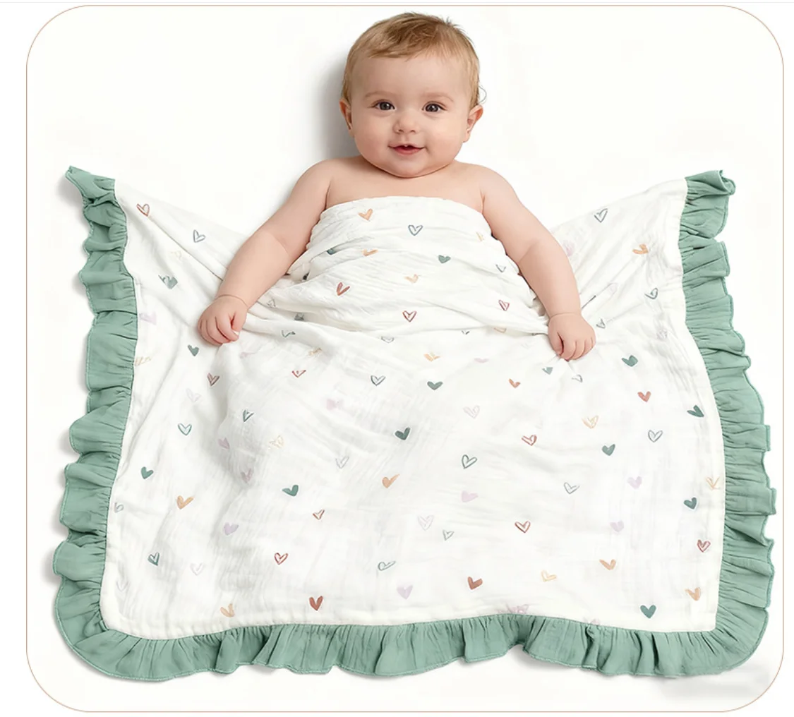 モスリンベビーブランケット新生児綿ソフト花柄ベビーおくるみブランケット男の子女の子幼児用受信ブランケットベビーラップバスタオル