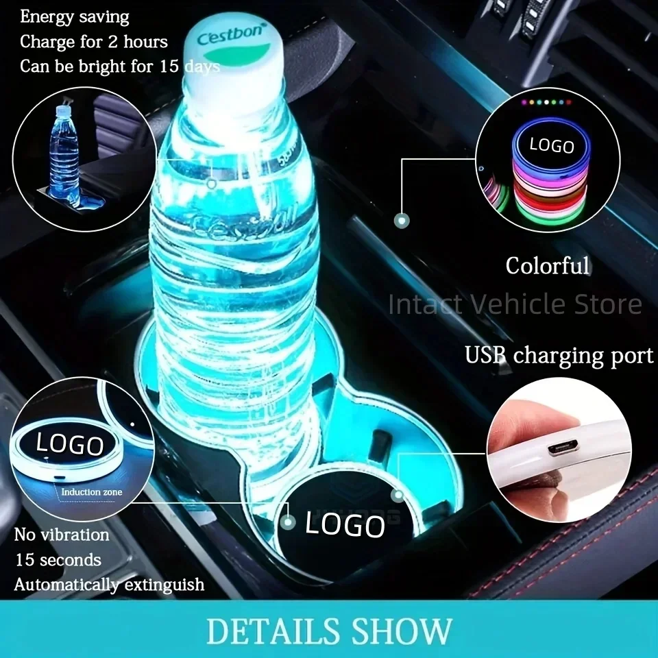 1/2pcs New Luminous Car Customized LOGO LED USB Illuminated Color Ambient Light Water Cup Lamp Pad for benz tesla BMW Land Rover