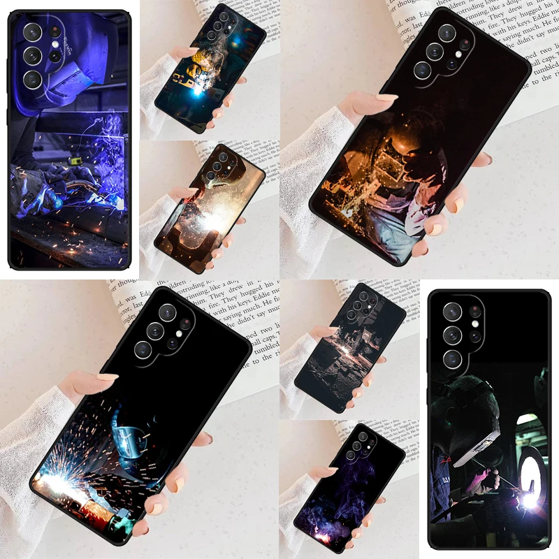 Welder Welding Hot Metal Worker Phone Case For Samsung Galaxy S24 S23 S22 S21 Ultra S10 Note 10 Pro S20 Plus FE S9 S8 Cover