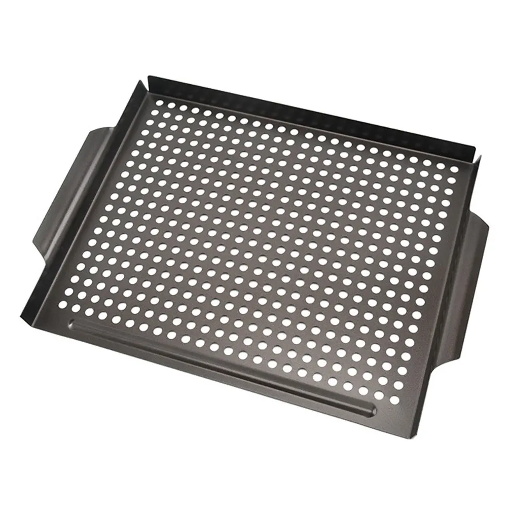 

1Pcs Black Non-Stick Barbecue Grill Pan Steel Material Lightweight Large Capacity Fry Pan Outdoor Bbq Tool Easy to Clean