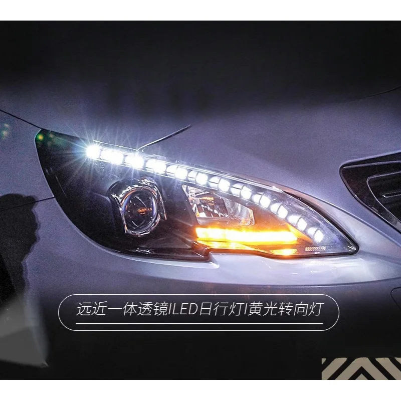 

Фара в сборе для Peugeot 408, высококачественная ксеноновая лампа, логотип, модифицированная линза 308S, светодиодные дневные ходовые огни «слезинное око»