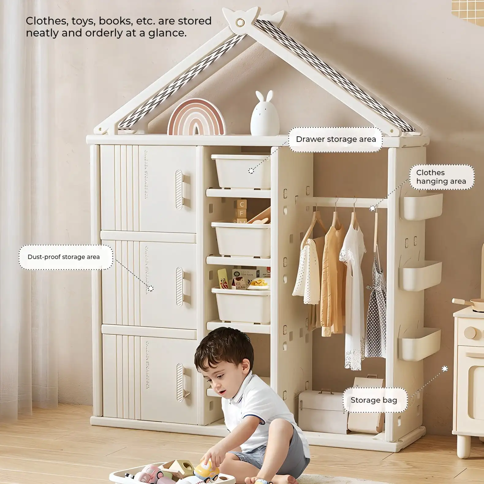 Armoire de rangement pour déguisement, armoire ouverte pour vêtements de bébé, commode de jeu