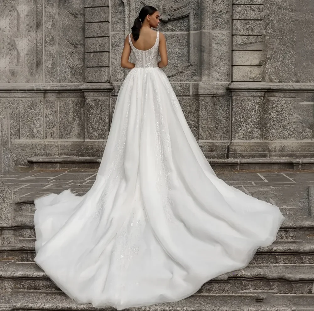 Maßgeschneiderte Luxus glänzende ärmellose A-Linie Brautkleider schickes Perlen Brautkleid Prinzessin Plus Size Vestidos De Novia