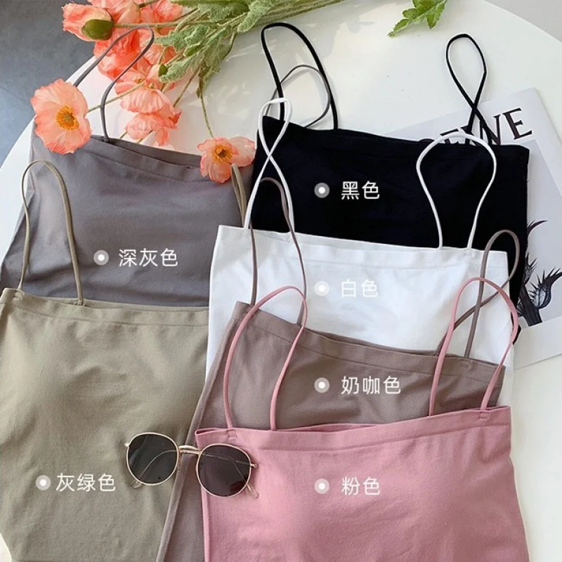 Summer 1806 Hot Girl Solid Color Camisole Women's One-Piece Chest Pad Spaghetti Strap Bottoming Tube Top Tops Outerwear Tide