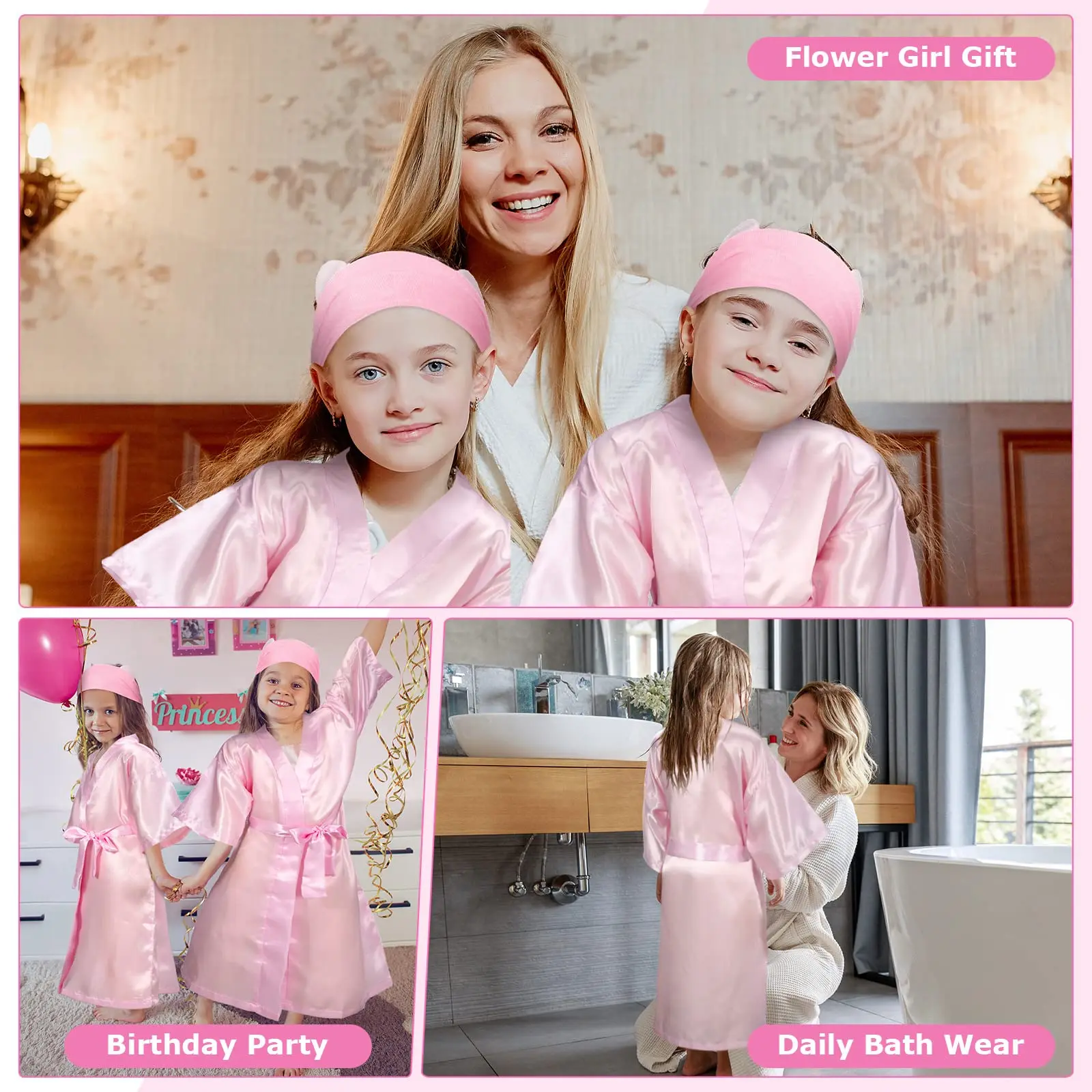 1Set Kids Silk Satin Robe Spa Party Robes for Girl Kimono Bathrobe DIY Spa Birthday Squad Robes Slumber Robe Party Favors