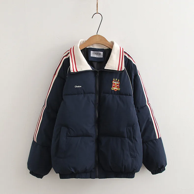 New 2025 Autumn Padded Jacket, Women Lapel Embroidery, Mori Girl Preppy Style OL Commute Warm Loose Outerwear, Winter C5N160CC