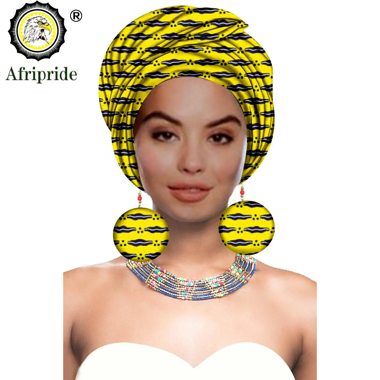 African Turbans African Headwraps for Woman African Headscarf Nigerian Headtie with Matching Earring Dashiki Ankara Wax S20H004