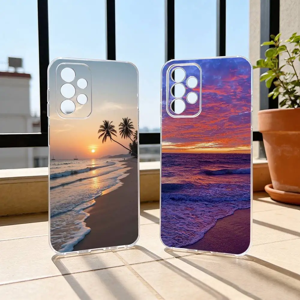 

Seaside Sunset Phone Case Transparent Silicone Soft For Samsung S25,S24,S21,S22,S23,S30,Ultra,S20,Plus,Fe