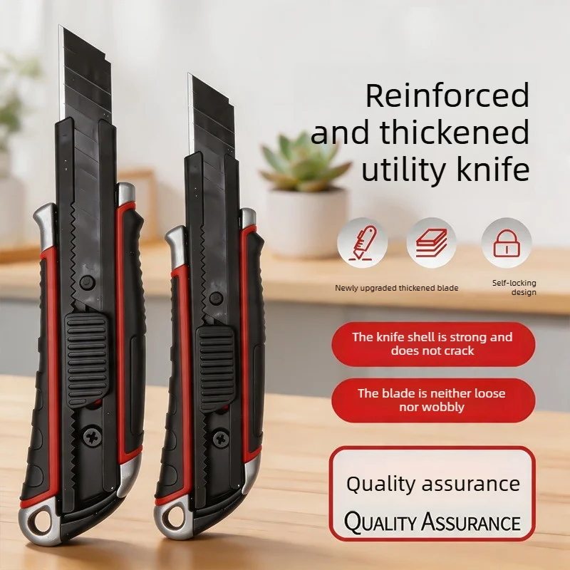 Cuchillo retráctil multiusos con hoja de acero de alto contenido de carbono, cuerpo engrosado con bloqueo automático, para oficina, hogar y manualidades.