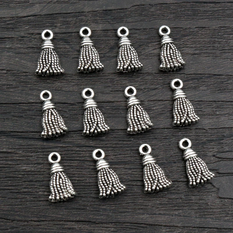 50pcs 13x7.5mm Antique Silver Plated Alloy Tassel Charms Pendant DIY Jewelry Making Accessories Findings For Necklace Bracelet