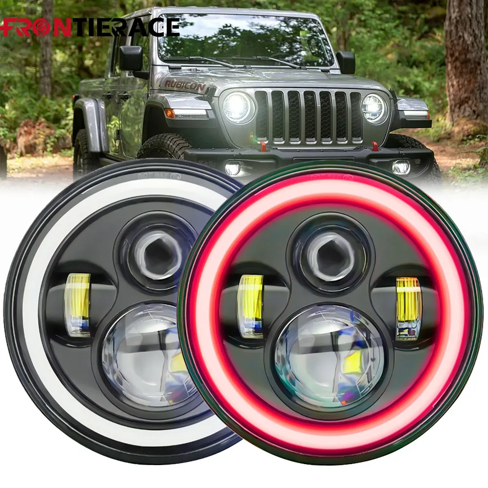 

7inch Round Angel Eyes Red LED Light Headlight for Car Jeep Motorcycle Len 4x4 Lighthouse for Jeep Wrangler Accessories