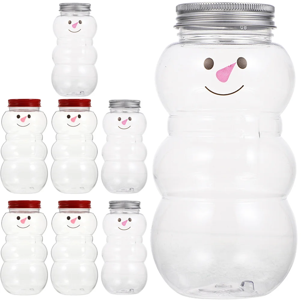 

8Pcs Airtight Packaging Bottles Clear Plastic Juice Milk Bottles Leak-Proof Snowman Portable Beverage Storage for Home Cafe